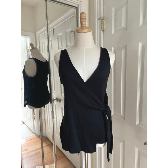 Express One Eleven Cotton Ribbed Black Tie Wrap Tank Top - Picture 1 of 8